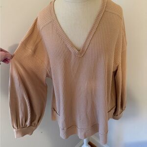 Free People camel color Waffle Knit Pullover Sz Small